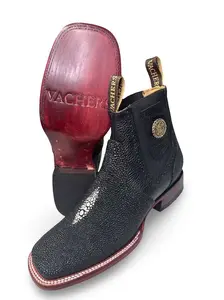 Men's Classic Elegant Lace-Up Leather Cowboy Boots with Mantaraya Print, Stylish Footwear for Men, Laces